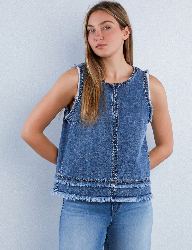 Fray Layered Denim Top