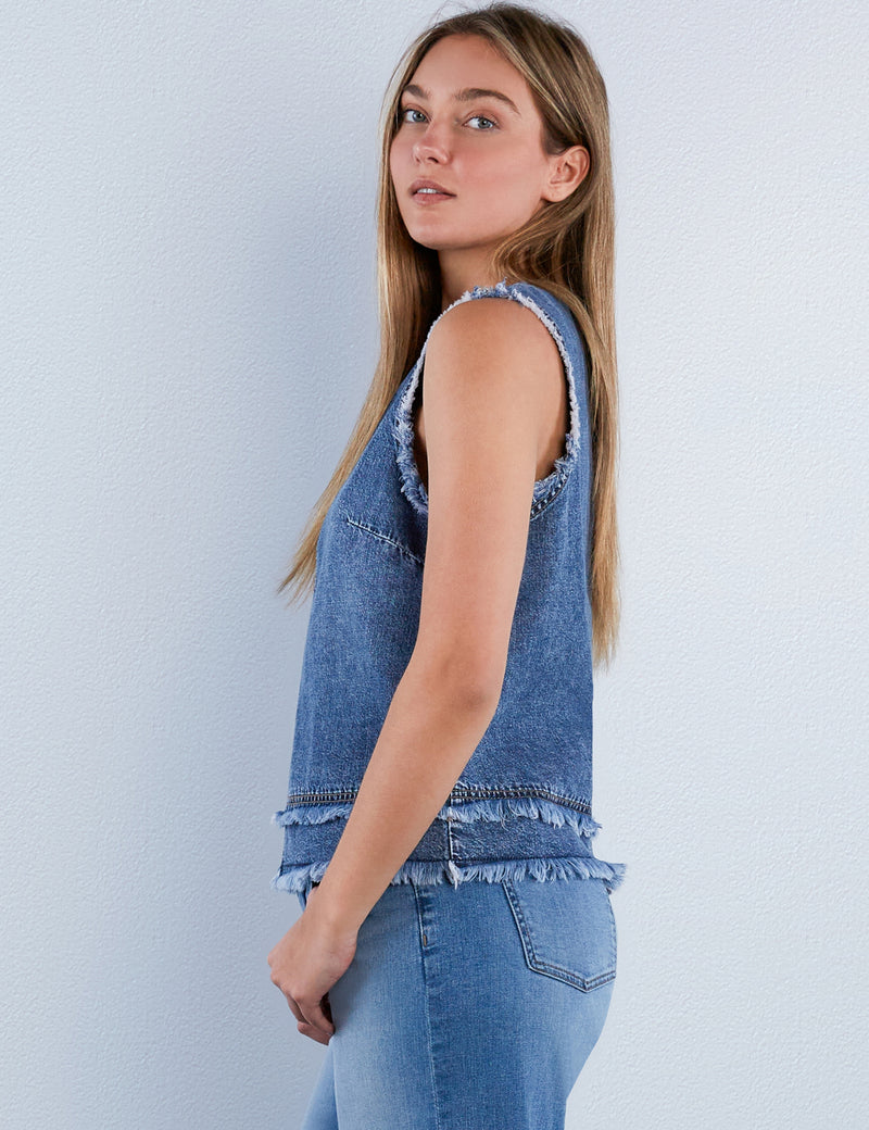 Fray Layered Denim Top