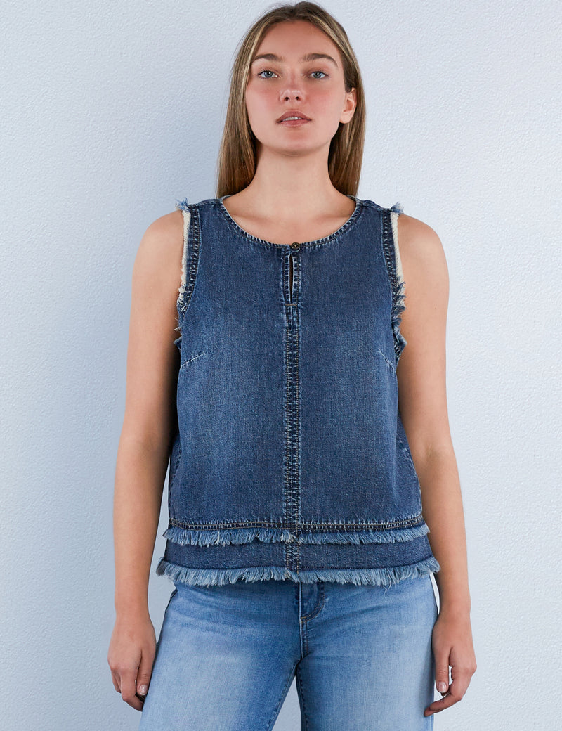 Fray Layered Denim Top
