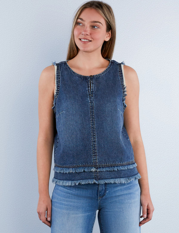 Fray Layered Denim Top