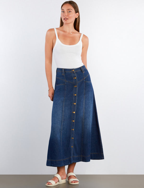 Button Front Panel Maxi Skirt