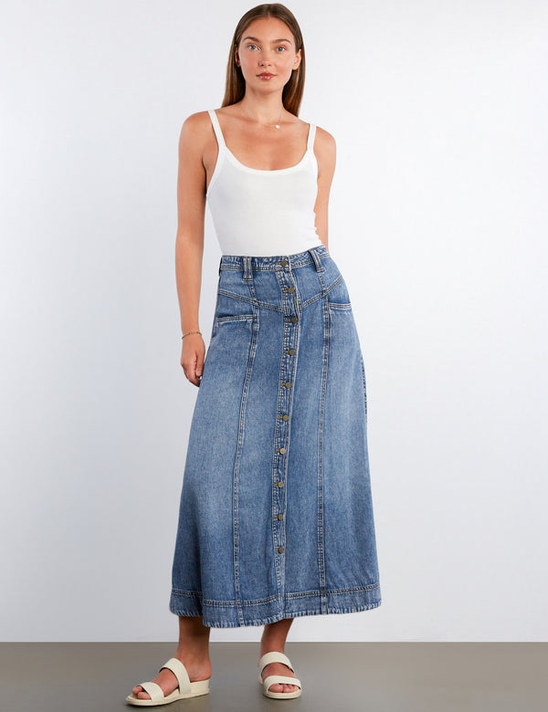 Button Front Panel Maxi Skirt