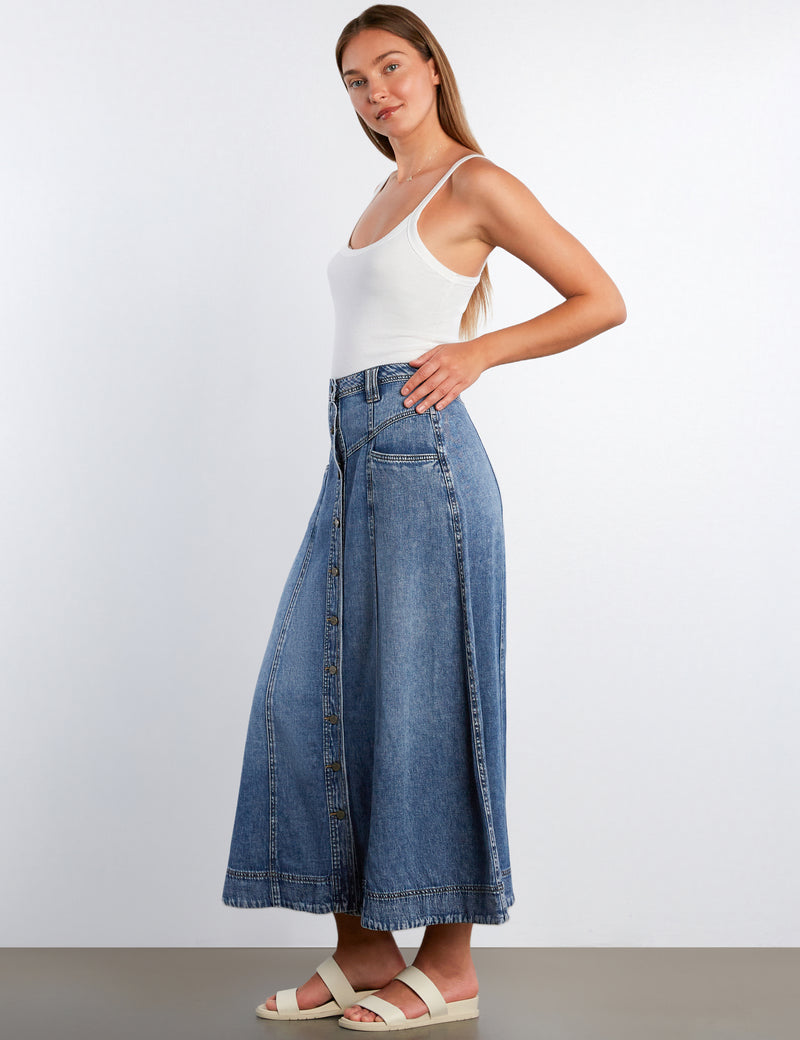 Button Front Panel Maxi Skirt