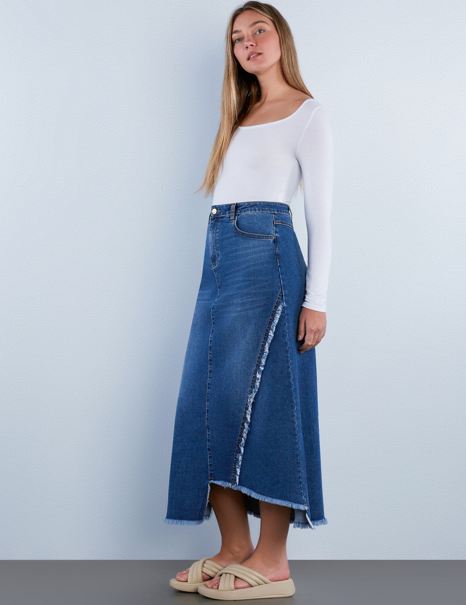 Women's Two Step Denim Maxi Skirt – Wash Lab – washlabshop