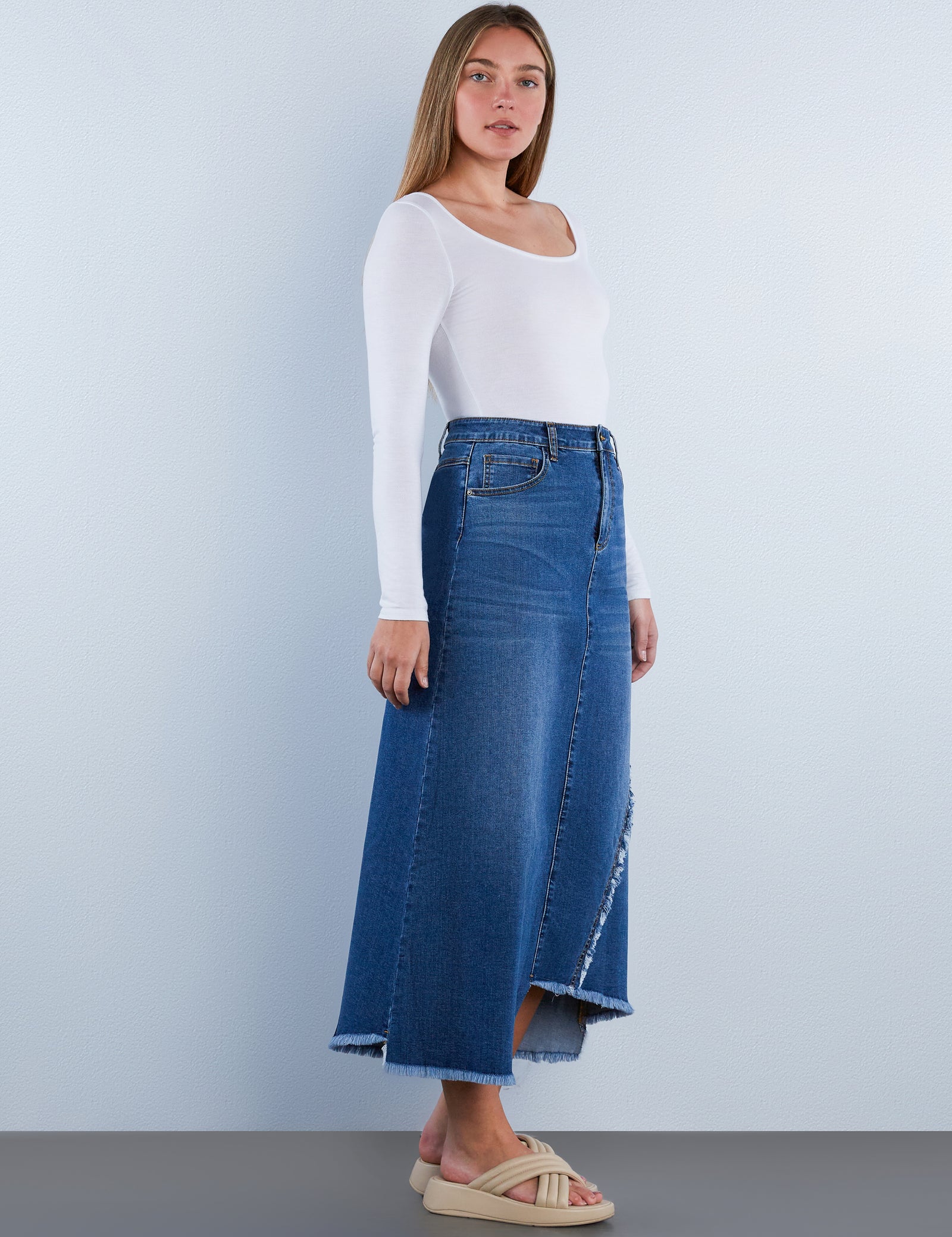 Women's Two Step Denim Maxi Skirt – Wash Lab – washlabshop