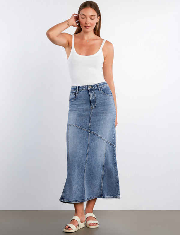 Seamed Denim Maxi Skirt
