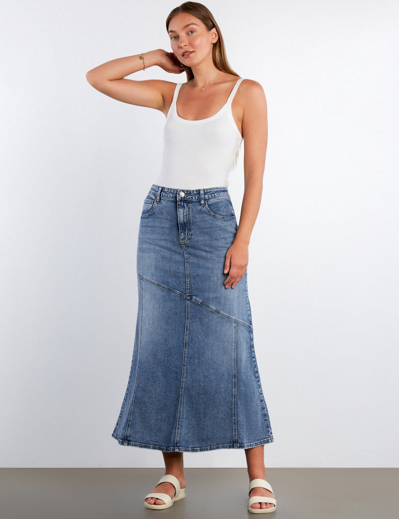 Seamed Denim Maxi Skirt