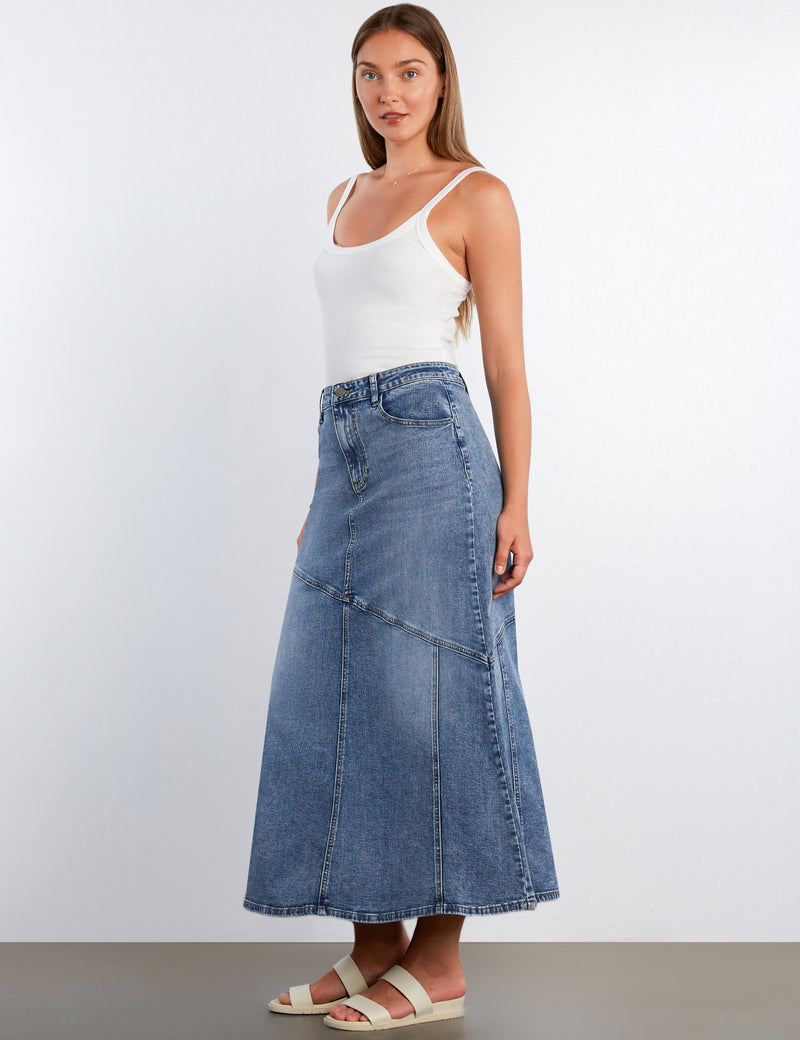 Seamed Denim Maxi Skirt