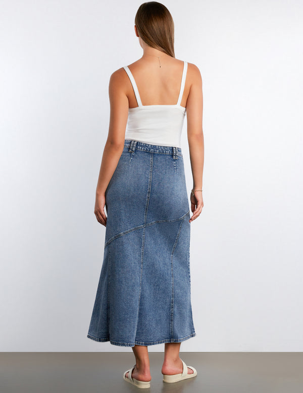 Seamed Denim Maxi Skirt