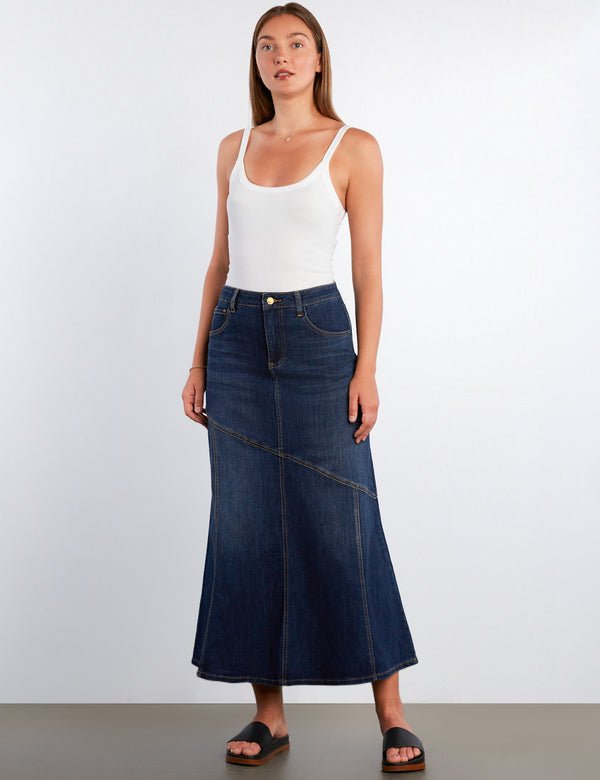 Seamed Denim Maxi Skirt