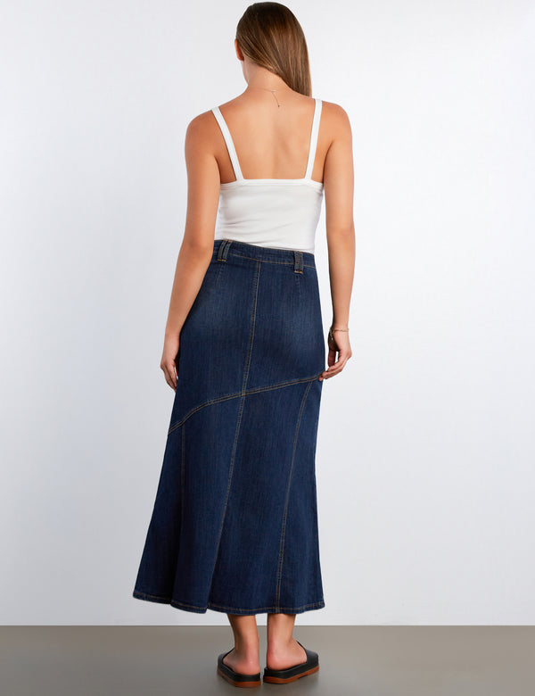 Seamed Denim Maxi Skirt