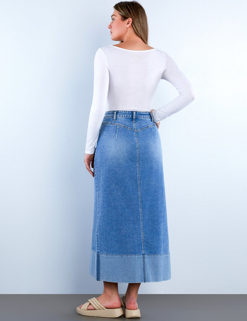 Cuffed Denim Maxi Skirt
