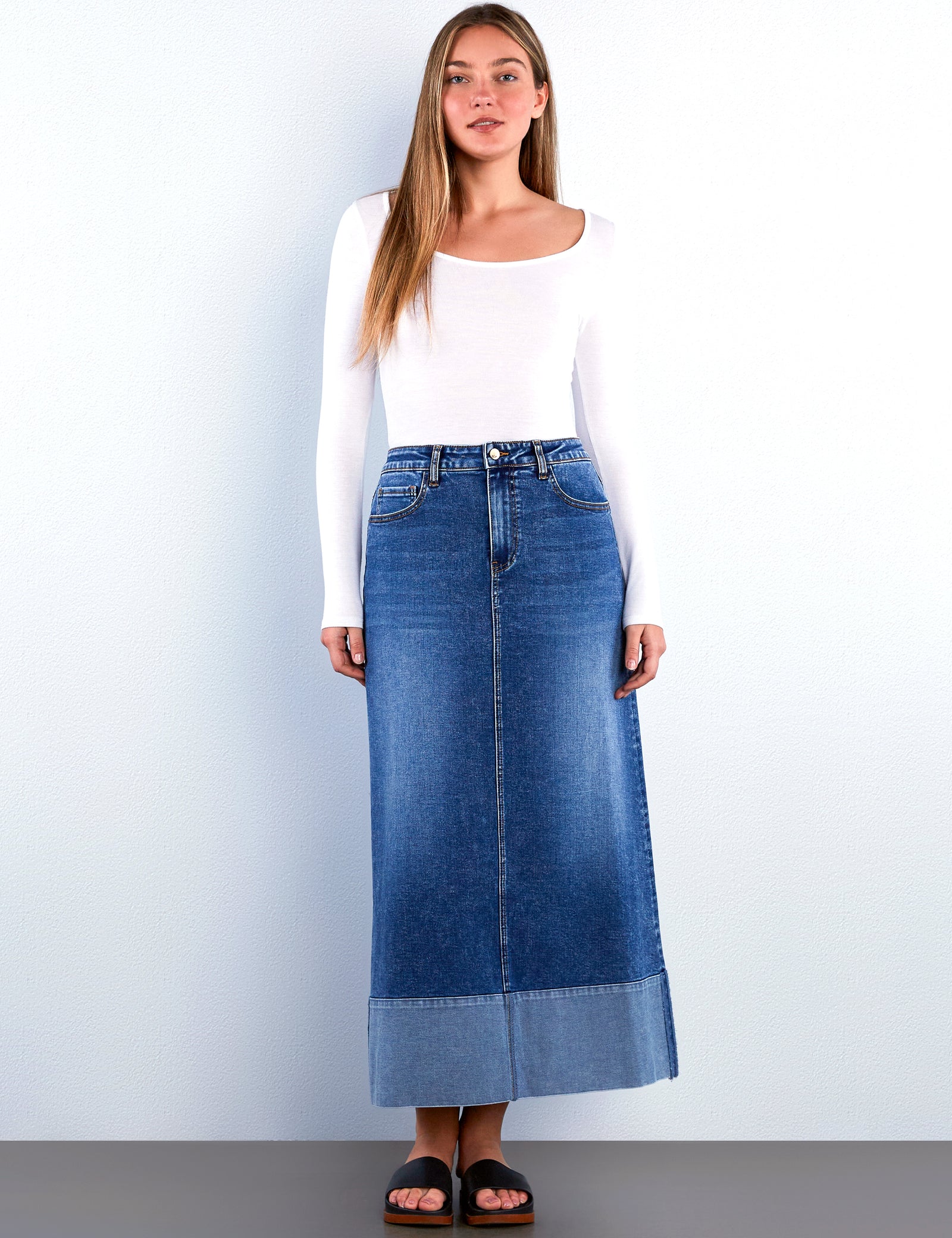 Women's Cuffed Denim Maxi Skirt – Wash Lab – washlabshop
