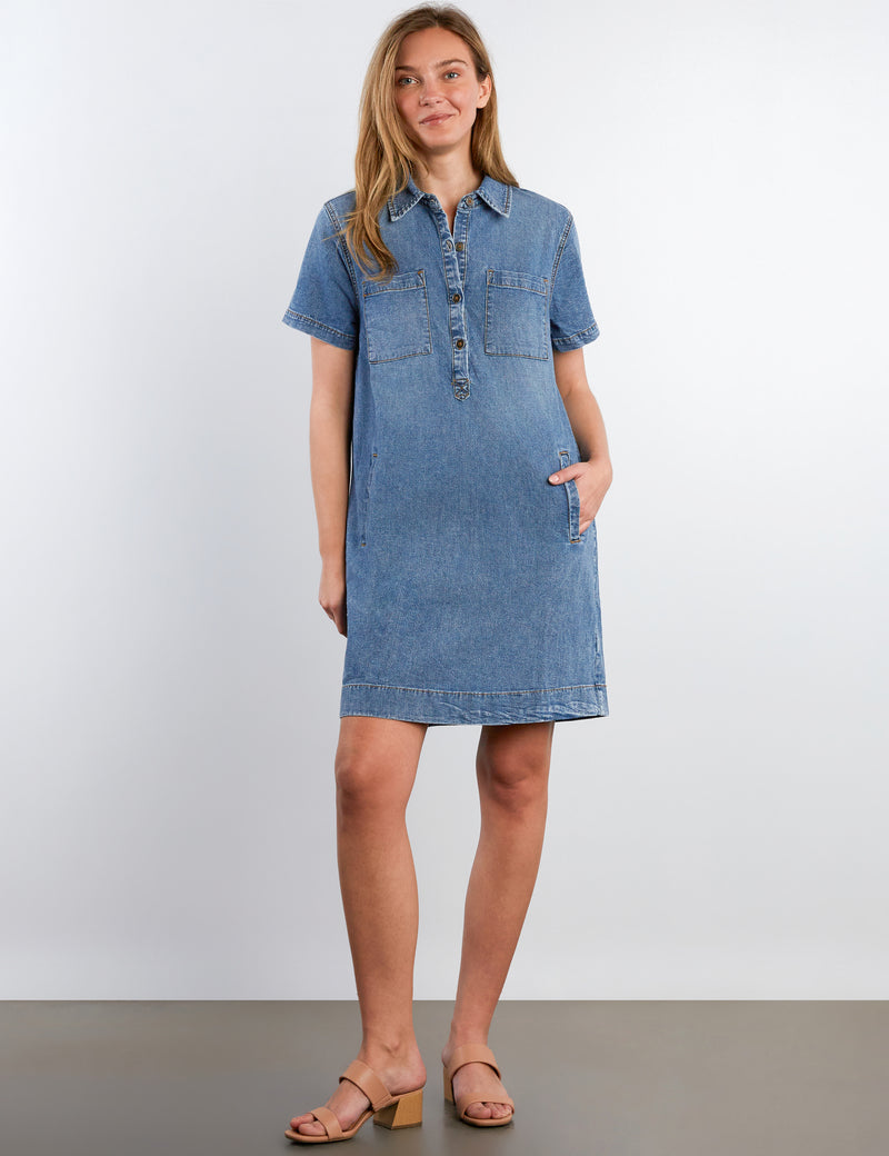 Denim Button Shirt Dress Swift Blue / S
