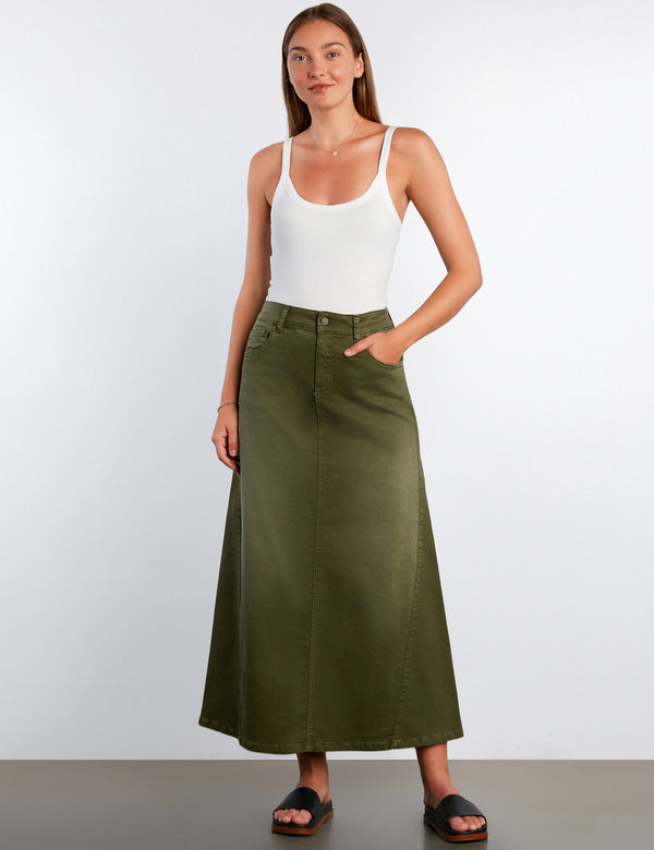 Women's Relaxed Green Denim Maxi Skirt – washlabshop