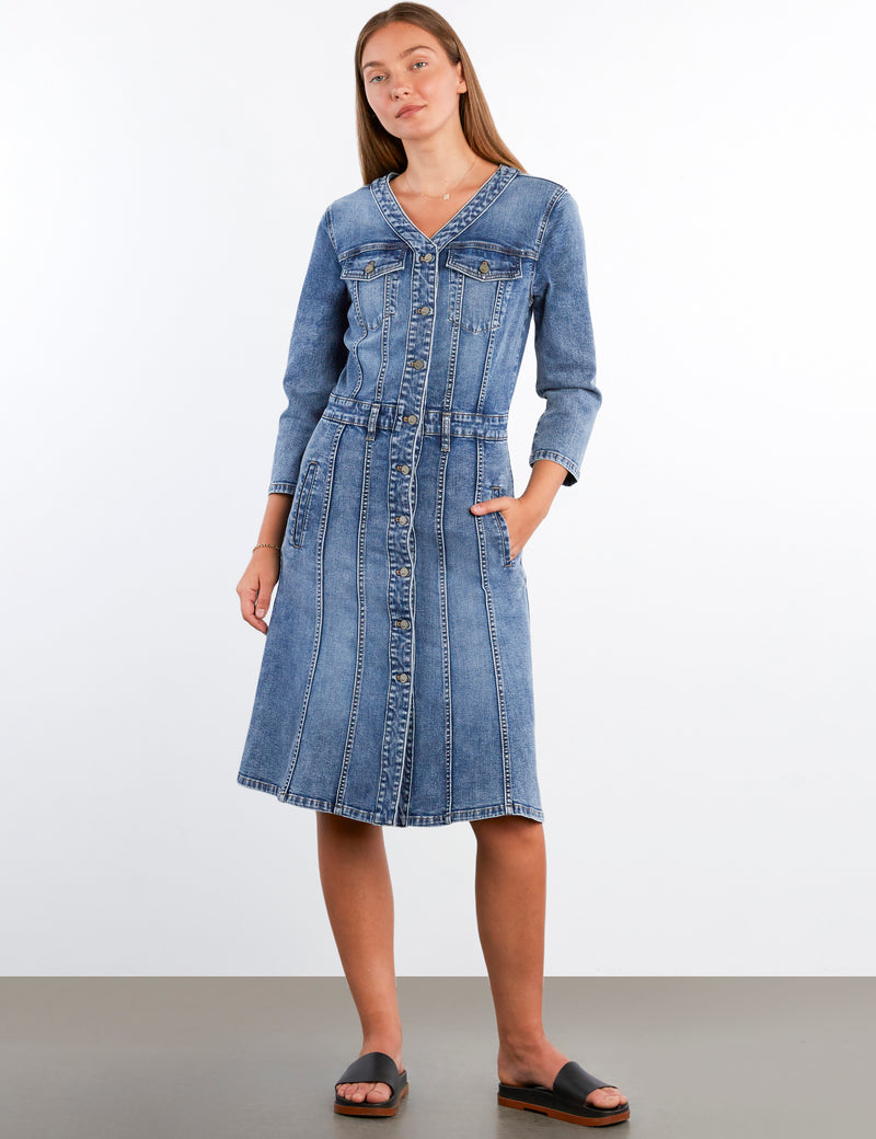 blue denim astra midi dress Blue Denim Astra Midi Dress
