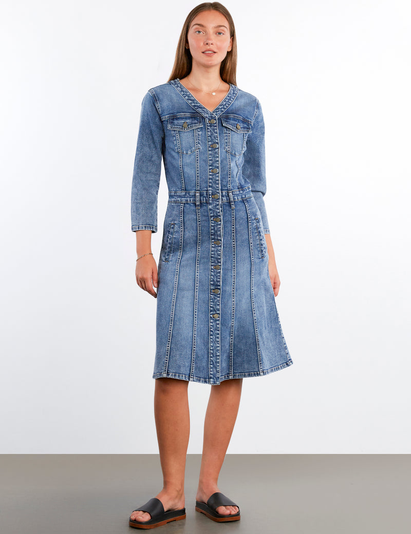 ladies denim midi dress NSLGXD Womens Denim Dresses Fashion Pleated Tiered Dress Short Sleeve  Turndown Collar Button Down Jean Dress Loose Fit Flowy Midi Dresses with  Pockets