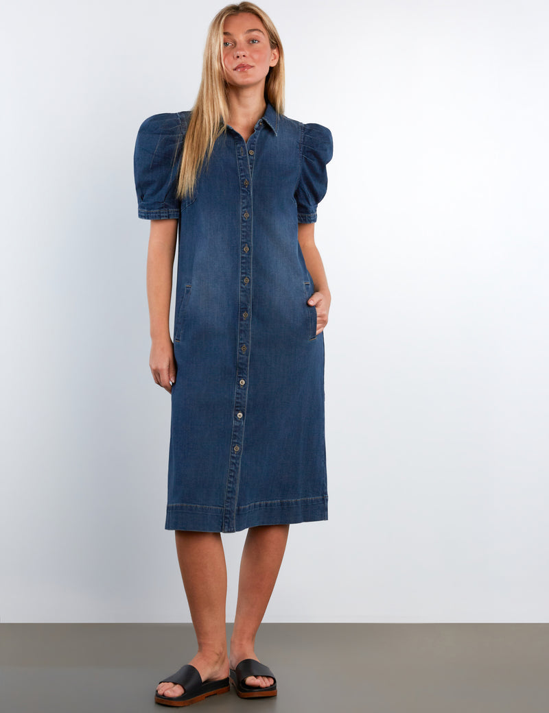 Puff Denim Midi Dress