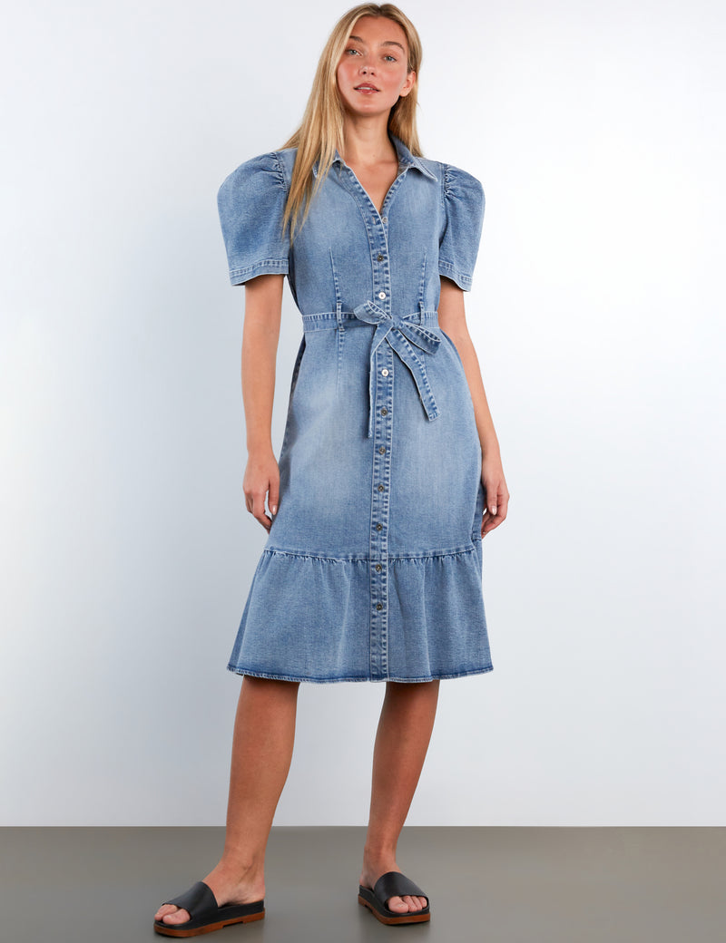 denim dress with puff sleeves Buy Sosandar Blue 100% Cotton Puff Sleeve Buckle Detail Denim Dress from  Next USA