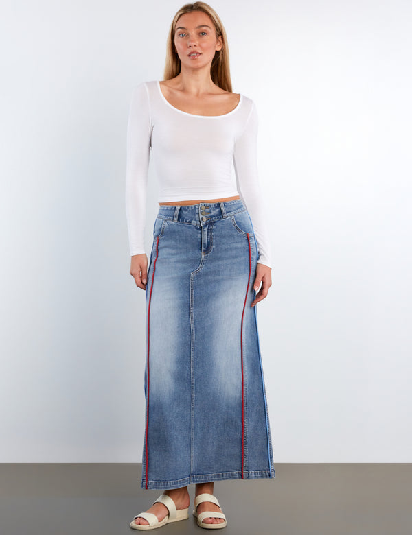 【新品】LOHEN PIPING LONG SKIRT 38 Side Piping Maxi Skirt – washlabshop