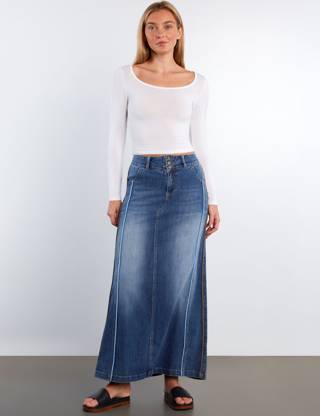 【新品】LOHEN PIPING LONG SKIRT 38 Side Piping Maxi Skirt – washlabshop