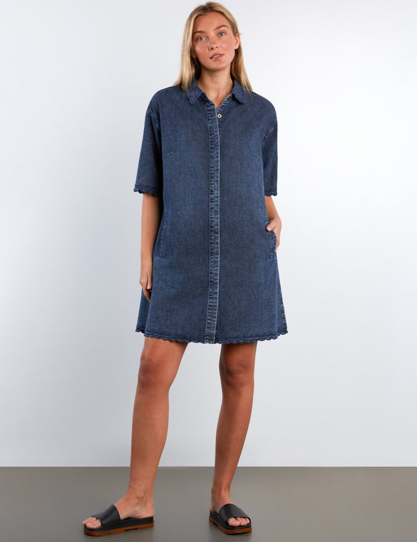 Wash Lab Denim Wanderbloom Dress - Casual Short Denim Shift Dress