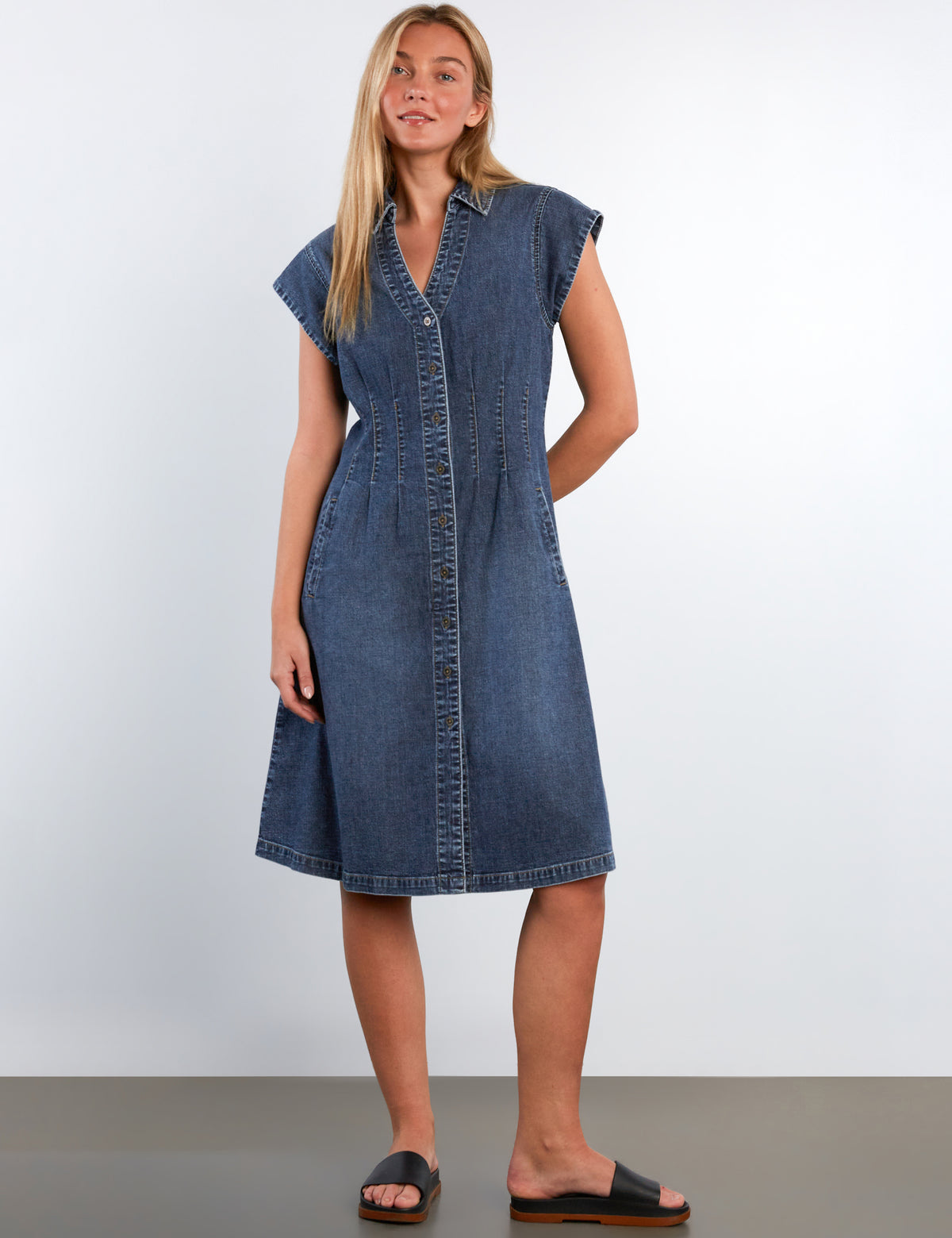 wash lab denim dress Alison Eyelet with flared Lovely Denim Dress