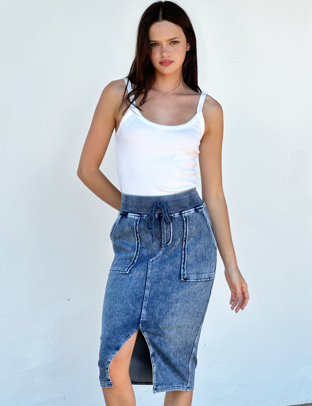 スカート Polysooem : 25SS / CONTRASTING WASHED DENIM SKIRT (BLUE) 5299325_5299420_4.jpg?v=