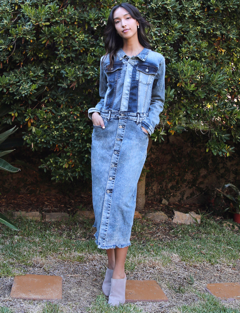 Color-Blocked Denim Dress
