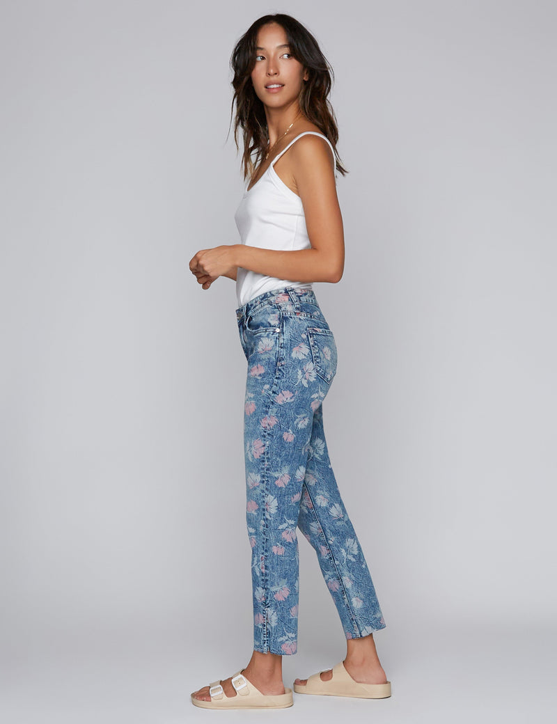 Floral Print Straight Ankle Jeans Side View