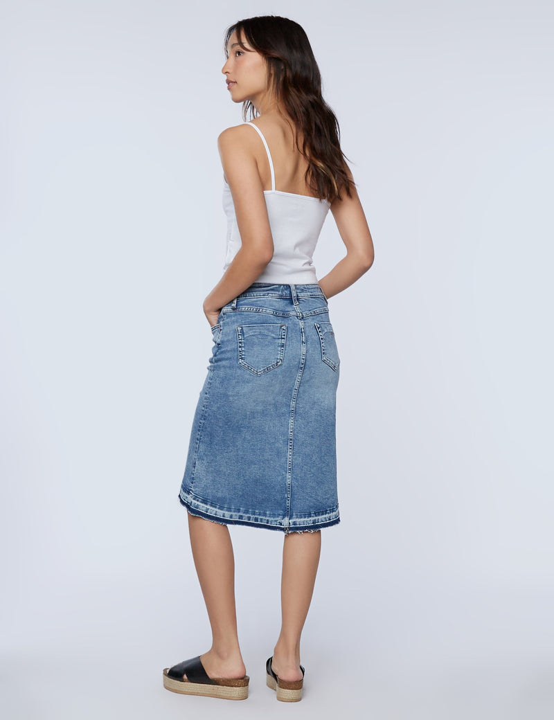 Hi-Low Denim Skirt Market Blue Back View