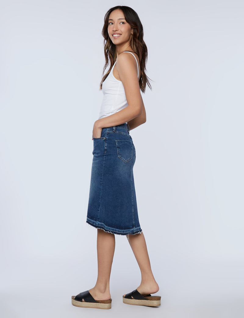 Hi-Low Denim Skirt Relaxed Blue Side View