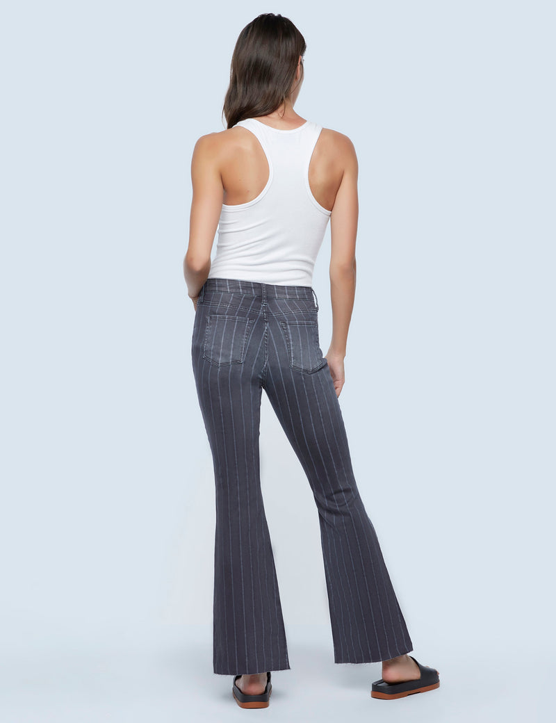 Olivia High Rise Flares Charcoal Stripe Back View