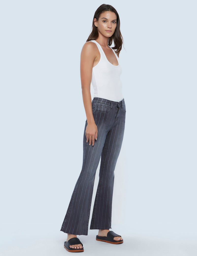 Olivia High Rise Flares Charcoal Stripe Side View