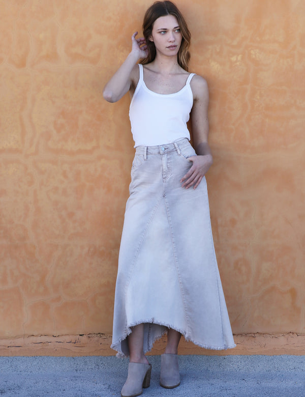 Selma Pieced Denim Maxi Skirt Almond